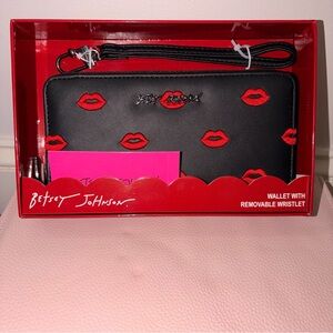 Betsey Johnson Black Wristlet with Red Lip Design